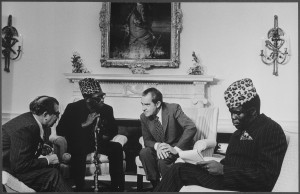 President Nixon meets with President Mobutu Seko of Zaire (now known as the Democratic Republic of Congo) in the Oval Office in October 1973. Source: Wikimedia Commons